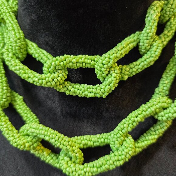 Womens Fashion Green Seed Beadeds Linked Chain Necklace Jewelry - Picture 3 of 6
